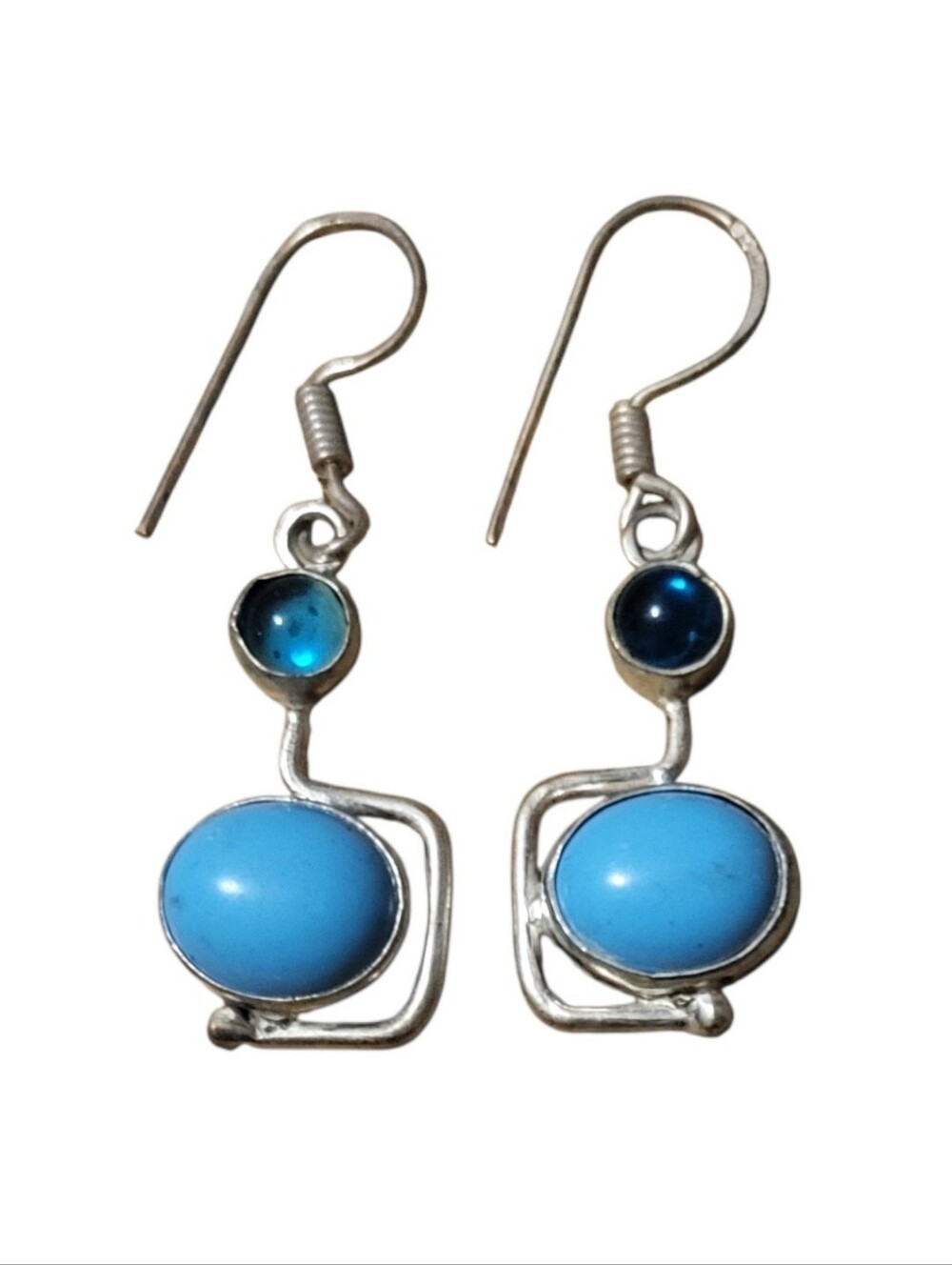 Vintage silver plated multi semi precious blue stone earrings